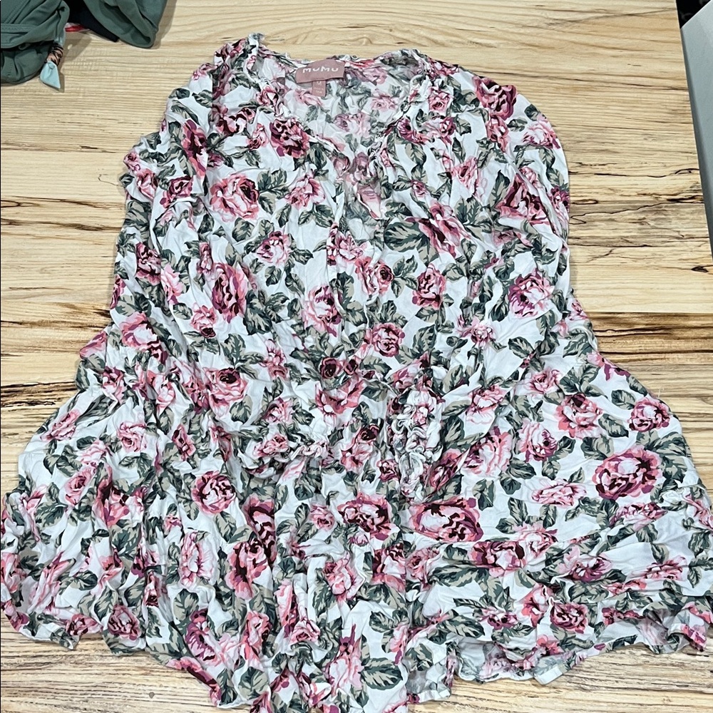 Show Me Your MuMu Floral Blouse in Pink and Green